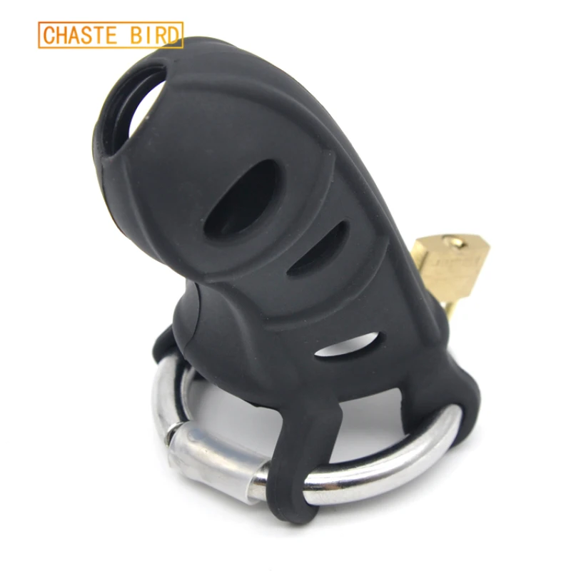 CHASTE BIRD Male New Extreme Silicone Soft Belt Chastity Device With Stainless Steel adjustable Ring Padlock Sex Toys BDSM A310