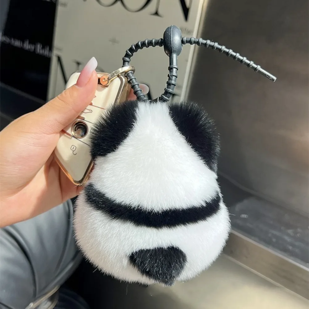 Funny Imitation Mink Fur Panda Toy Key Ring Silicone Buckle Cotton Plush Doll Pendant Bag Ornament Cute Animal Keychain Daily