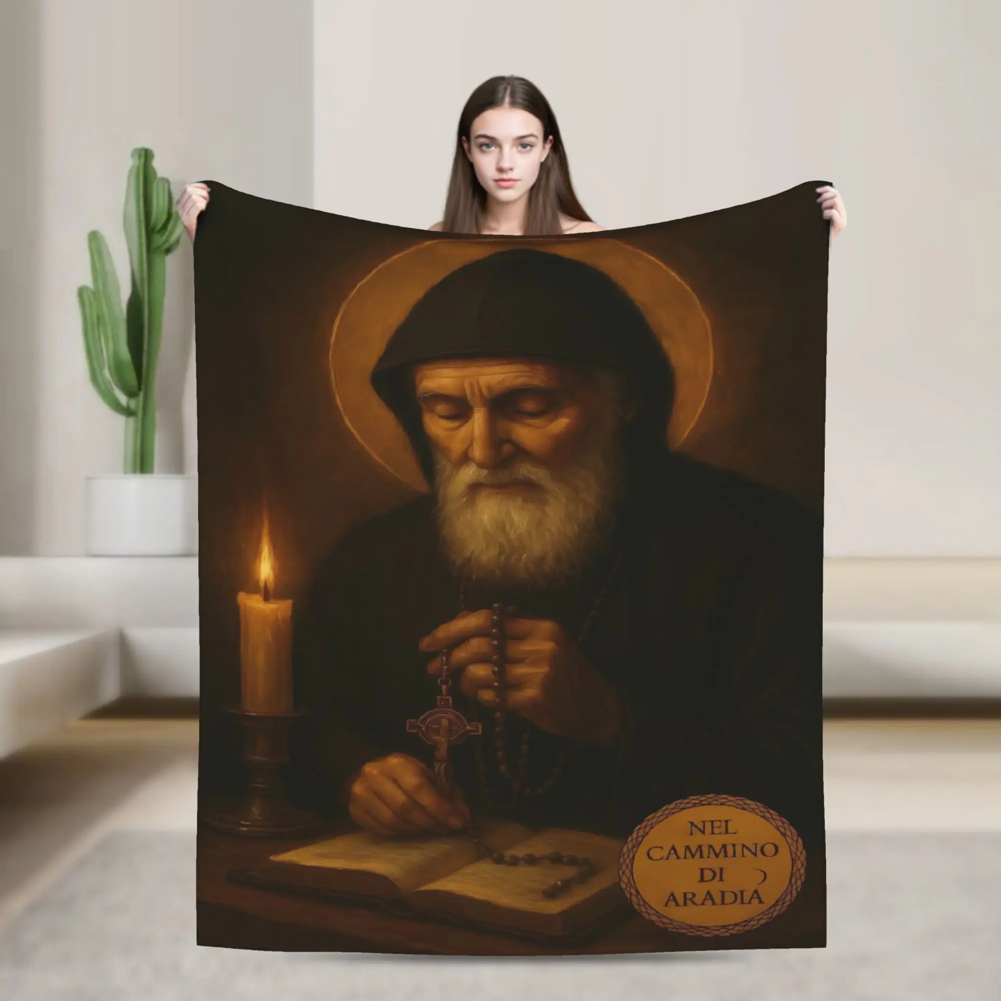 Soft Blanket Picnic Radiant Saint Charbel Golden Halo Bedding Throws  Flannel Bedspread For Bedroom Funny Sofa Bed Cover