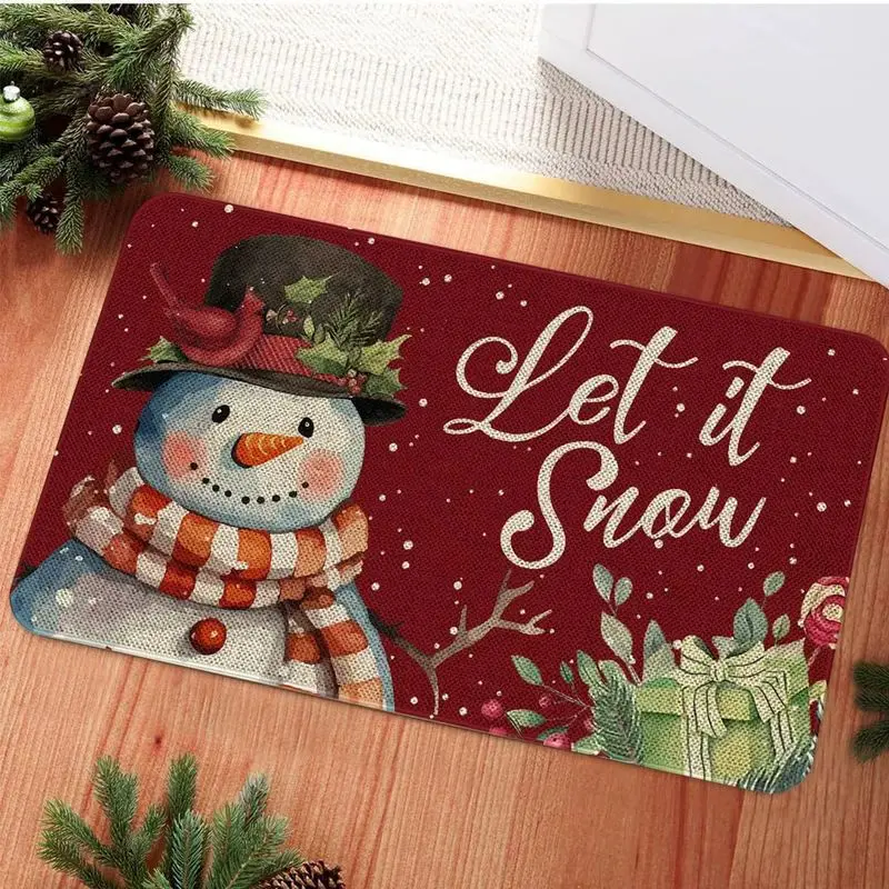VIKAMA Merry Yule Three Gingerbread Persons Stars Candy Stick Welcome Mat Festive Salutations Floor Padding Space Decor Soft