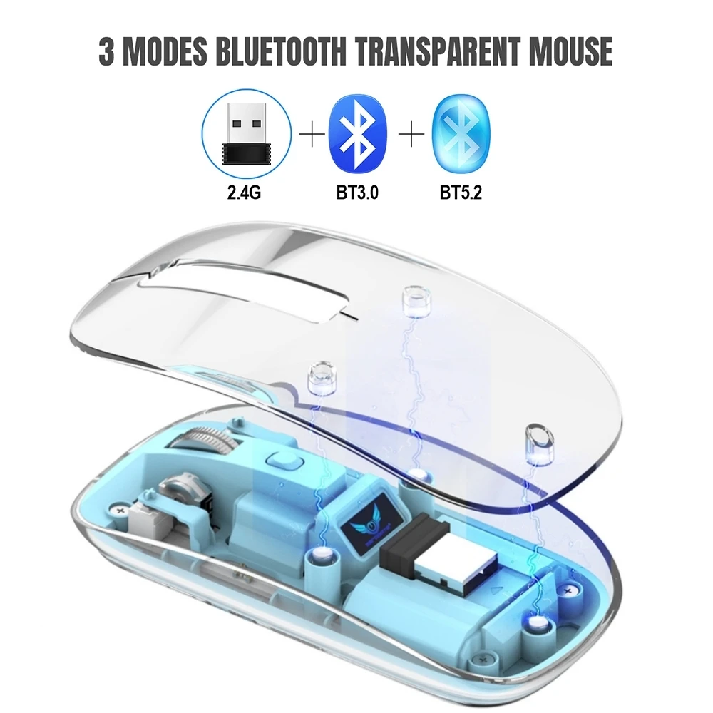 Wireless Mouse Bluetooth Mouse Wireless Computer Mouse Rechargeable Type C USB Silent Mause BT Transparent Ergonomic Mice For PC