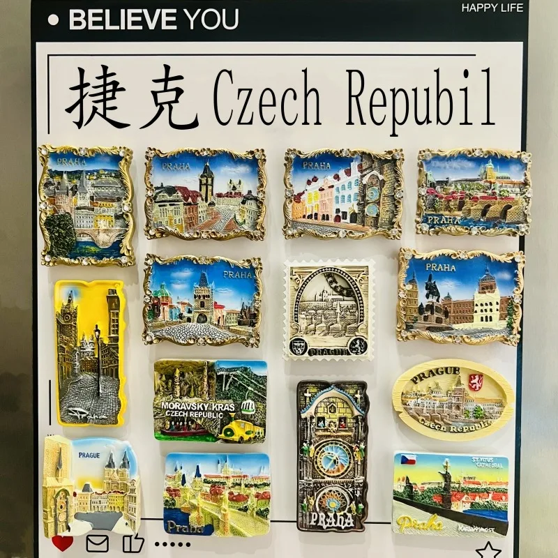 Czech 3D Fridge Magnets Ornament Tourism Souvenir Handicraft Resin Refrigerator Magnets Sticker Collection Gift Home Decoration