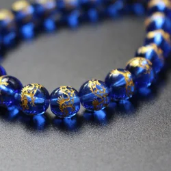 10Pcs 8mm 10mm  Glass beads Cobalt blue  Color with carving Gold Dragon  Fashion Beads For jewelry making