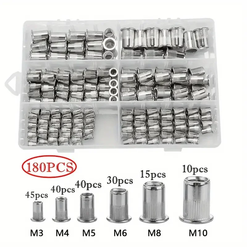 150Pcs/165pcs/230pcs Boxed Riveting Nut Color Zinc Plated American Riveting Nut Riveting Nut Set