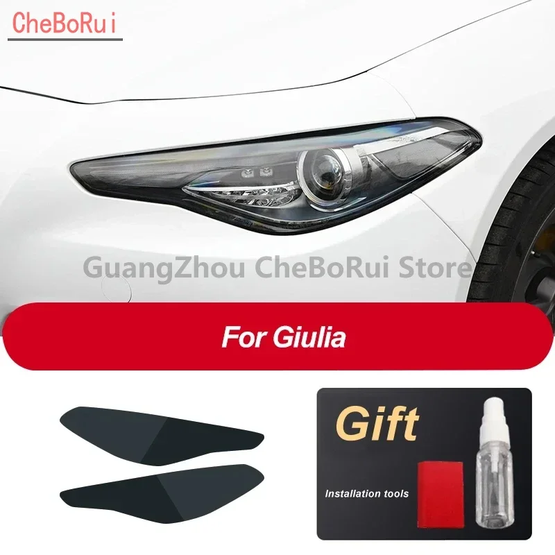 2Pcs Car Headlight Protective Film Headlamp Transparent Black TPU Sticker For Alfa Romeo Giulia 952 Stelvio 949 Accessories