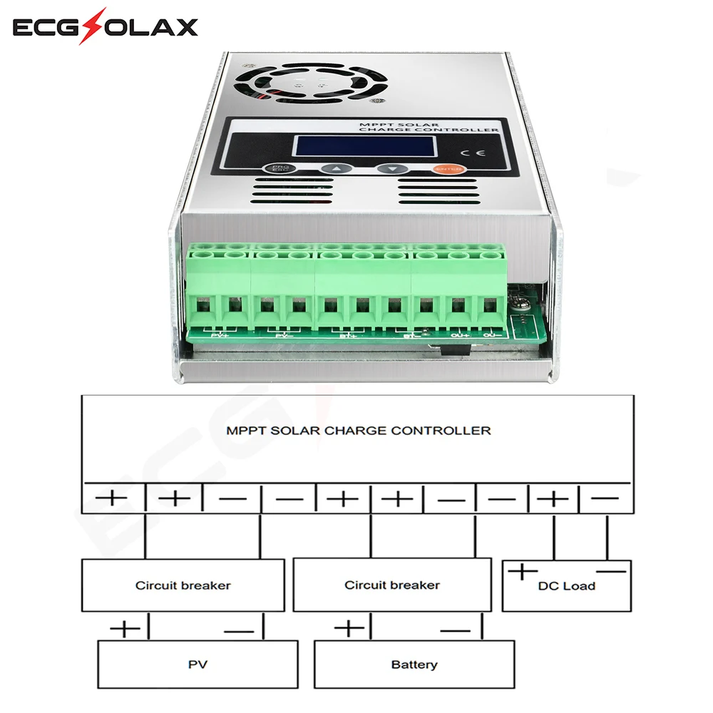Imagem -04 - Controlador Carga Solar Mppt Ecgsolax Mppt 60a Controlador de Carga Solar 12v 24v 48v Auto com Conector Solar Lcd Regulador Solar Apto para Bateria de Chumbo Ácido Controlador de Carga Solar Controlador Mppt