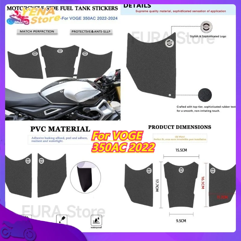 

Anti-Slip Motorcycle Fuel Tank Sticker for VOGE 350AC 2022 Black Durable Reinforced Body