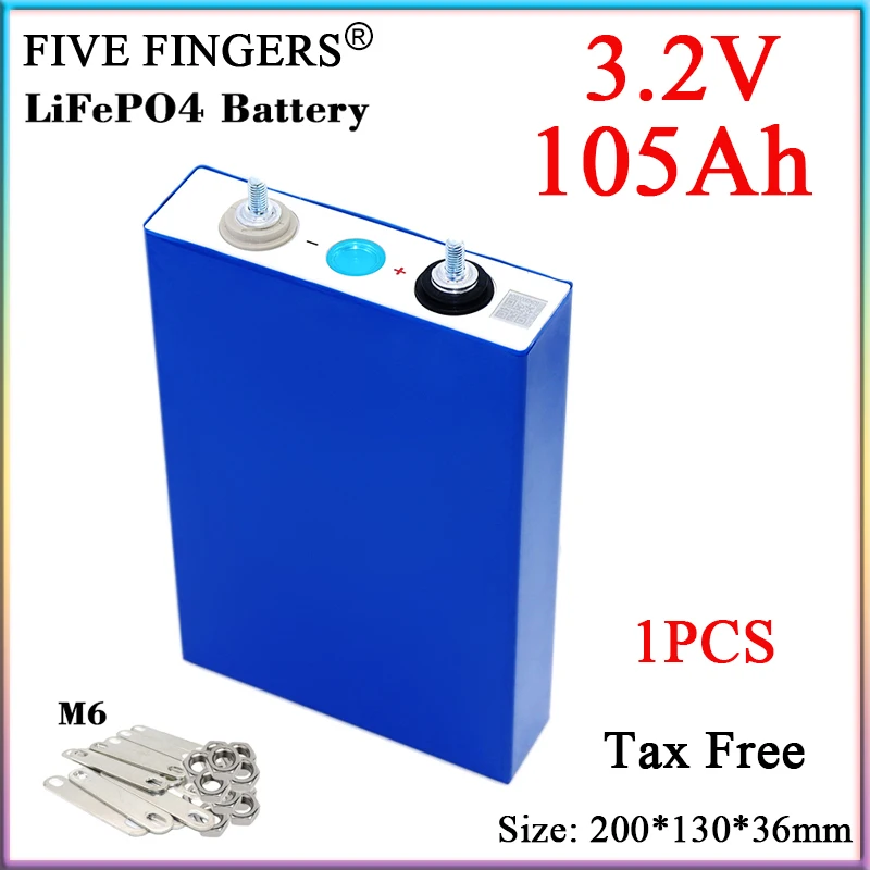 New 3.2V 105Ah Lifepo4 Rechargeable Battery 3C Discharge For 12V 24V E-vehicle RV Solar Storage Golf Cart Inverter etc Cells DIY