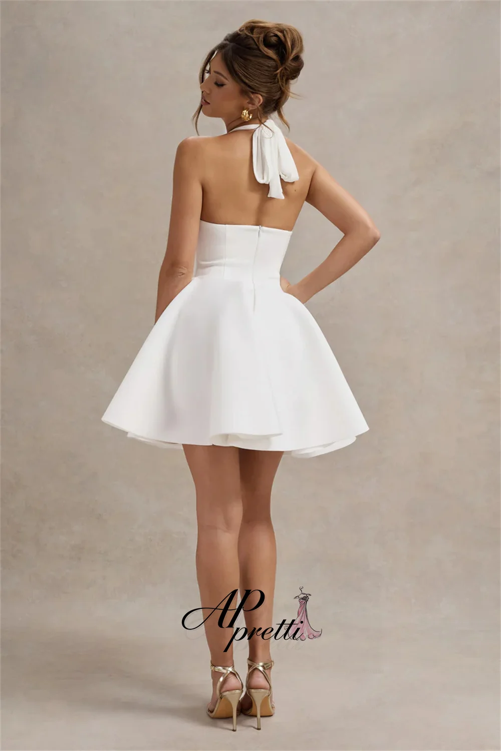 AP pretti Simple A-line Halter Mini Party Dress Pleat Matte Satin Backless Cocktail Dress Short Prom Gown Customized 2026