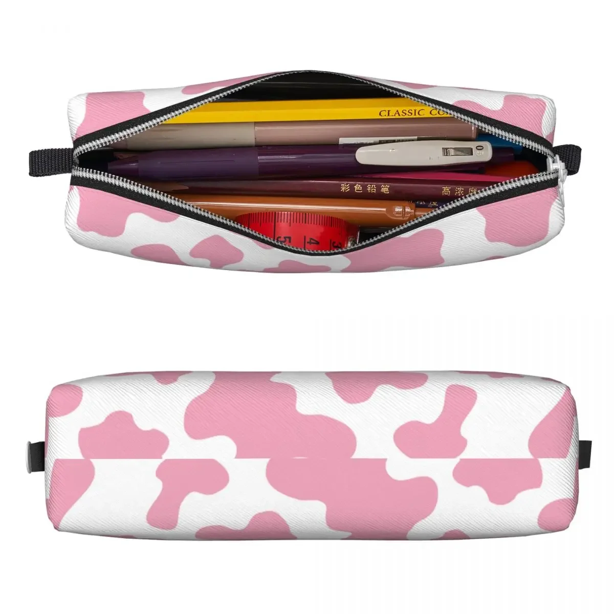 Abstract Pink Pencil Cases New Cute Cow Print Pen Bag Girl Boy Big Capacity Students School Cosmetic Pencilcases