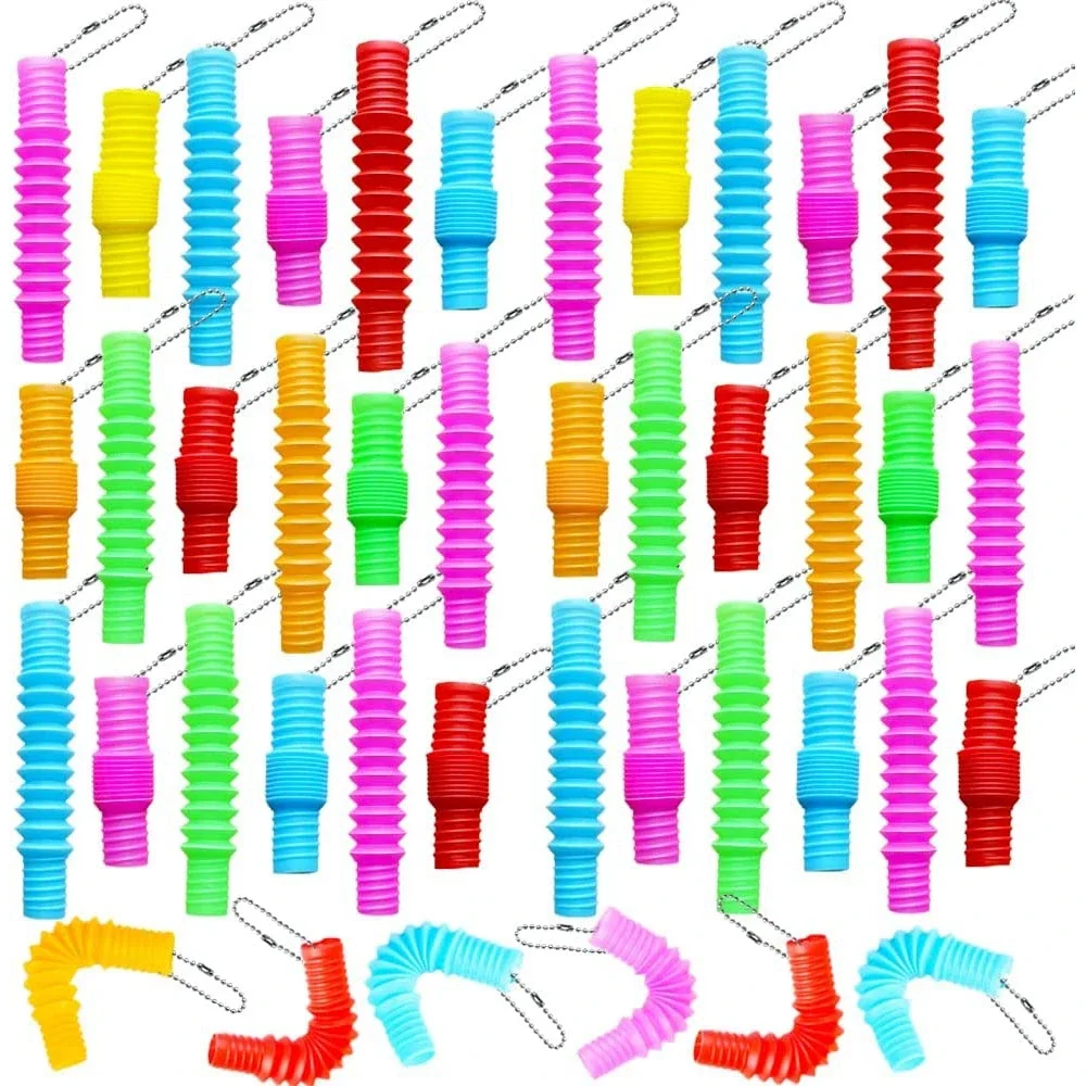 

10PCS Mini Pop Tube Keychains Fidget Sensory Toys Fidget Pop Tubes Bulk Party Favors Kids Stress Relief Goodie Bags Stuffers