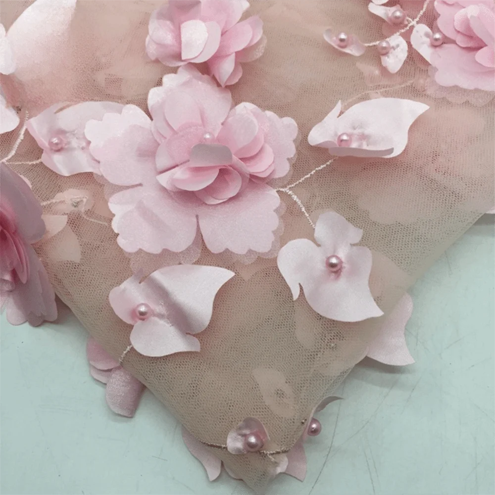3D Flower Lace Fabric with Beads