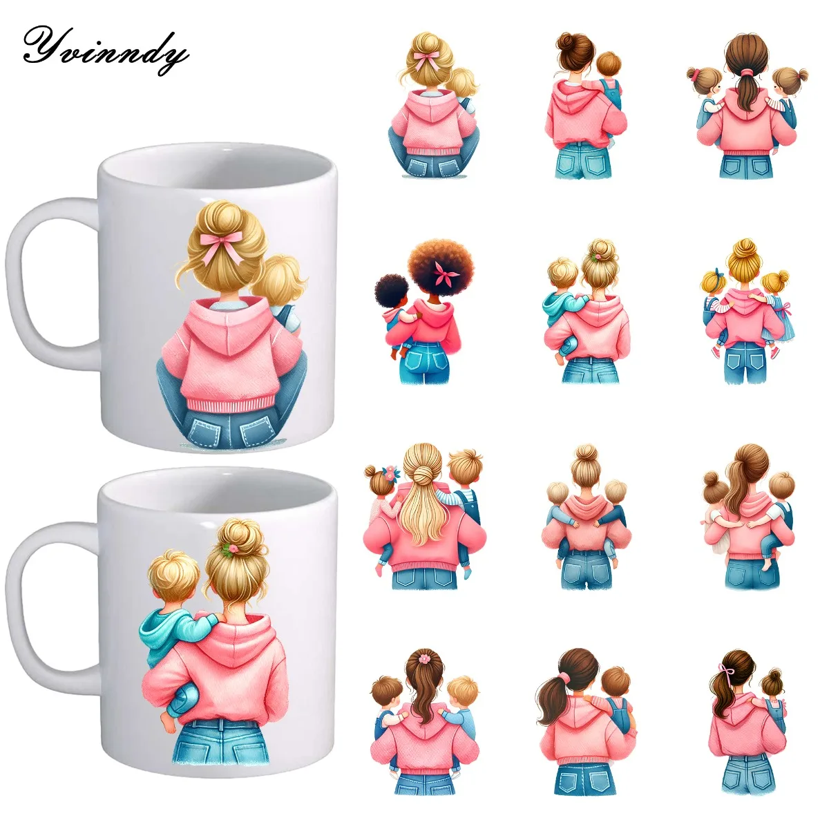 Uv Dtf Transfer Wraps 12Pcs/Set The Beautiful Back View Of Maternal Love DIY Glass Jar Packaging Stickers UV DTF
