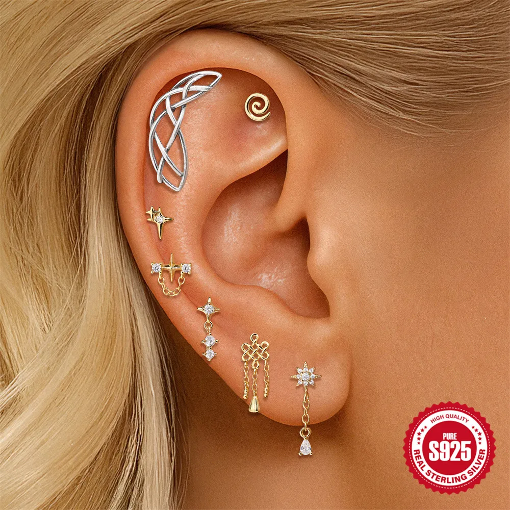 CANNER 925 Sterling Silver Gothic Style Morning Glory/Shiny Line Piercing Earrings For Women Flower Flat Back Party Jewelry Gift view 3