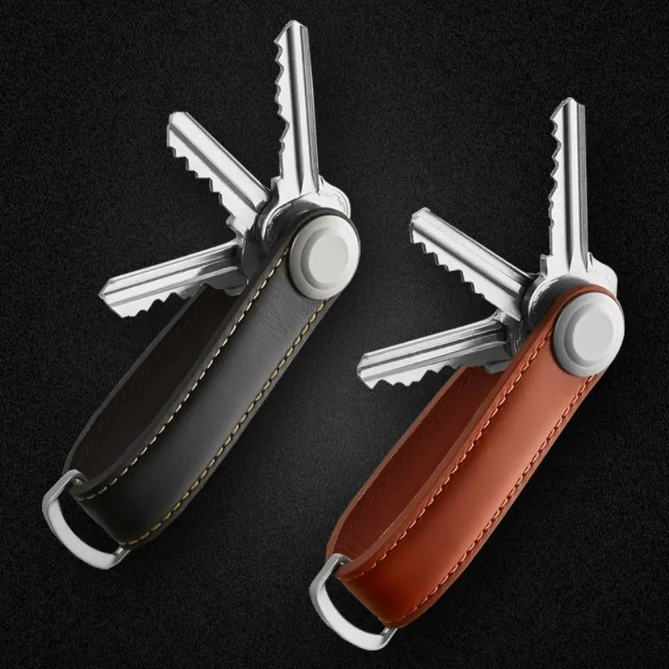 

Cowhide key storage multifunctional stainless steel keychain men's waist hanging car pendant