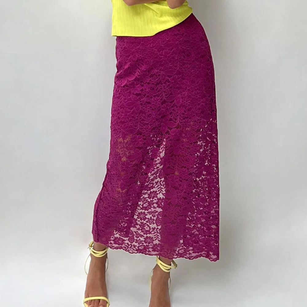 2024 French Spring Summer Women\'s New Fashion Versatile Lace Cut Back Open Half Skirt Long Dress