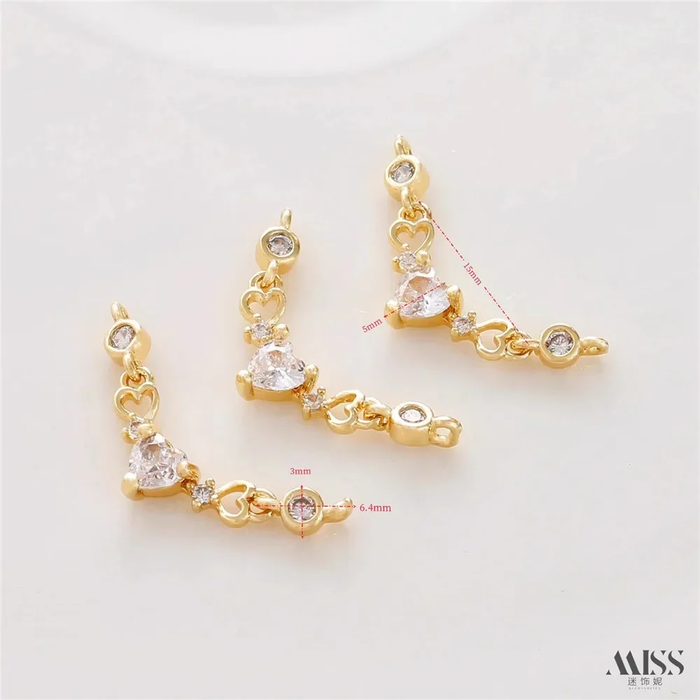 14K حقيبة الذهب مطعمة الزركون رابط قصير URL مزدوج معلقة موصل DIY اليدوية سوار قلادة الأذن مجوهرات اكسسوارات