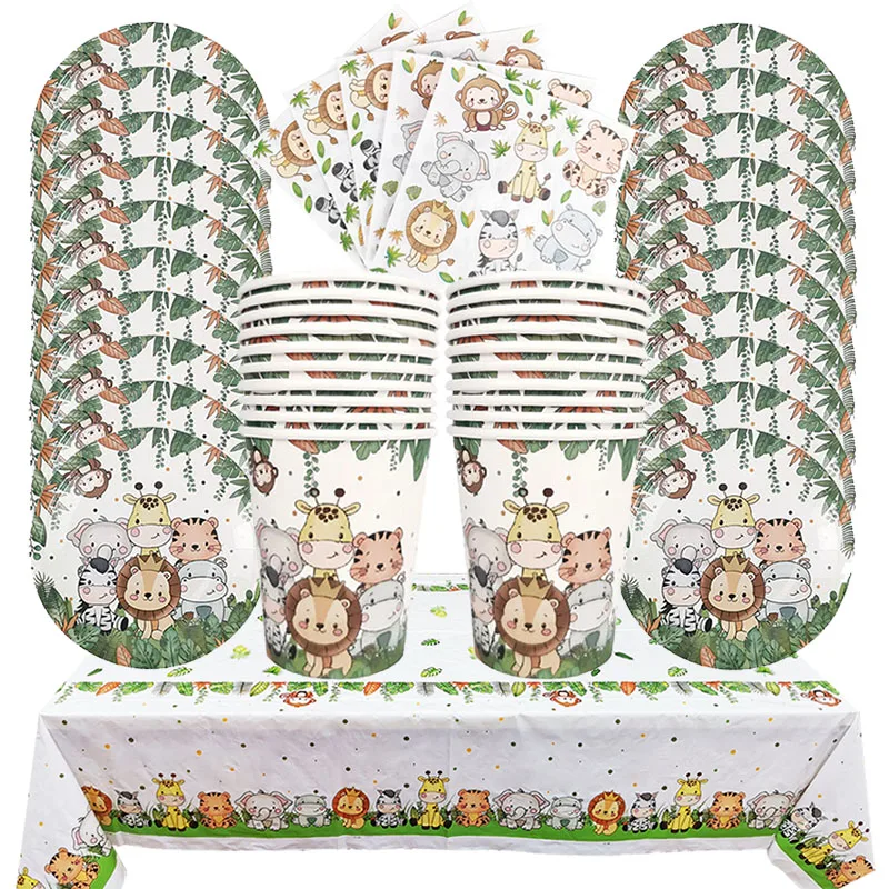 Bambini 1 2 3 4 anni decorazioni per feste di compleanno stoviglie per feste giungla animale Safari festa di compleanno decorazione della foresta