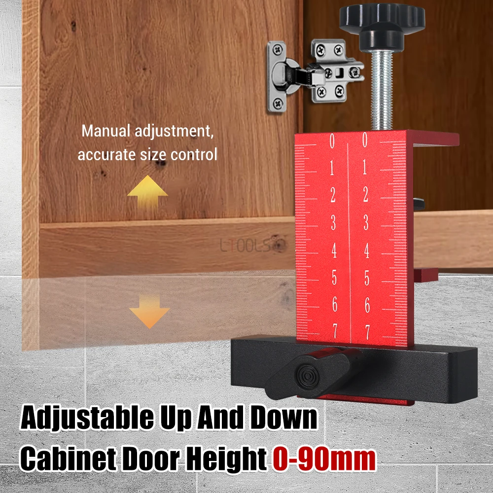 Adjustable Cabinet Door Height Leveling Tool for AluminiumAlloy Precise Installation Supports 0-90mm Height and Clamping 10-40mm