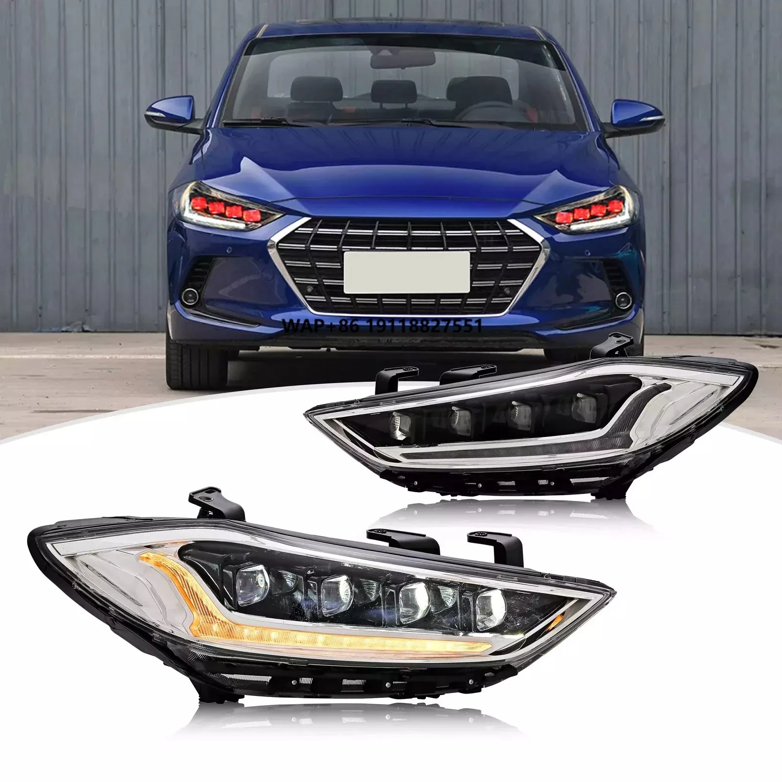 TT-ABC Factory Wholesale Devil Eyes Headlight for 2017 2018  Elantra Led Headlamp With Dynamic Animation Lights