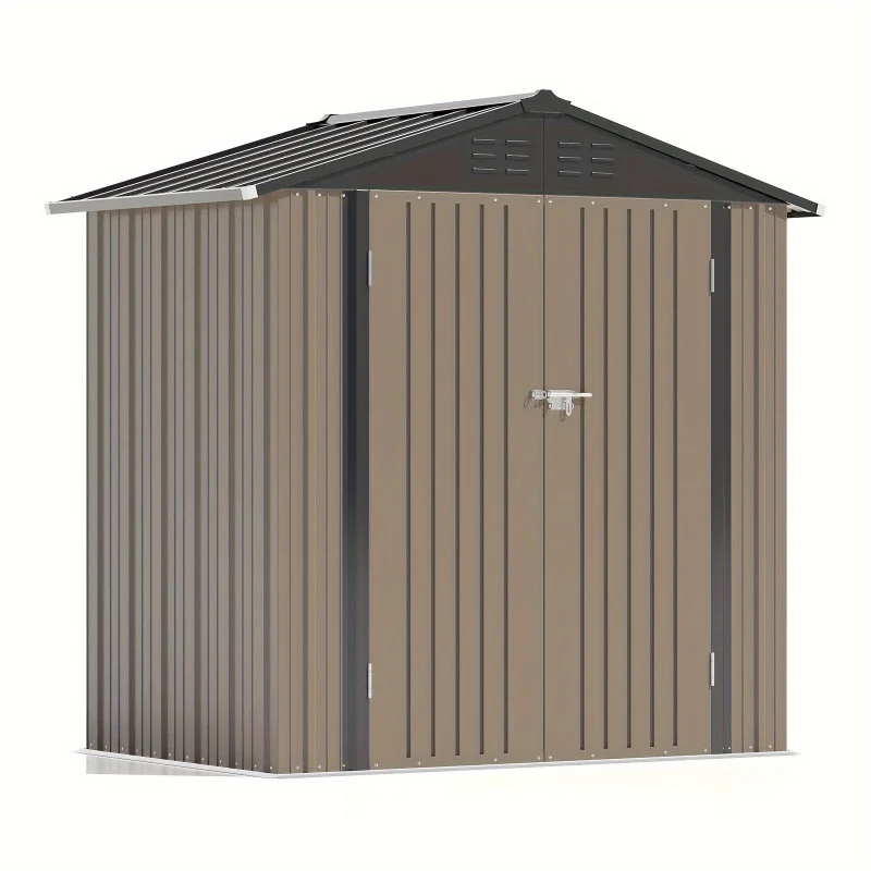 6x4 FT Large Metal Storage Shed - Outdoor Tool Organizer with Sloping Roof, Lockable Door, and Durable Construction