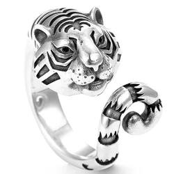 Domineering Tiger Ring For Men Jewelry Vintage Silver 925 Ring Male Index Finger Accessories Open Size