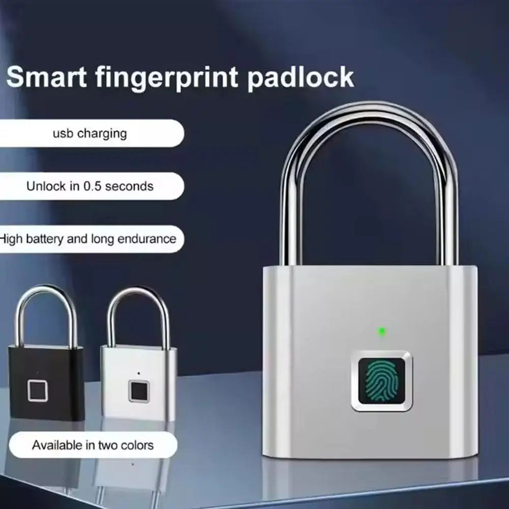 Smart Fingerprint Padlock Outdoor Waterproof Portable Charging Security Digital Anti-Theft Fingerprint Keyless USB Lock Pad A4J3