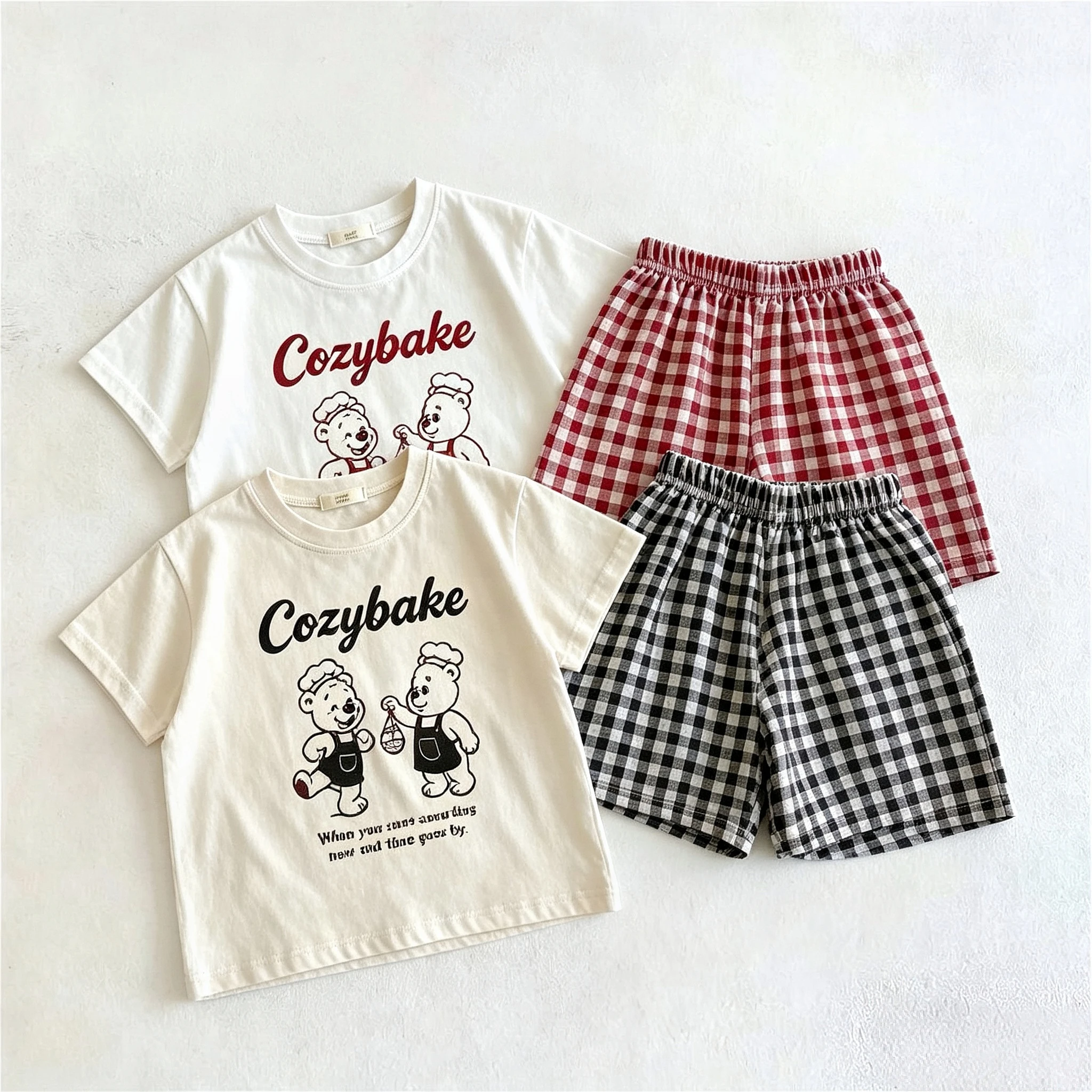 1-6 Year Old Kids Clothes Outfits T-shirt + Plaid Shorts Two Piece Set Summer Thin Loose Casual Tracksuits Toddler Costume Suit