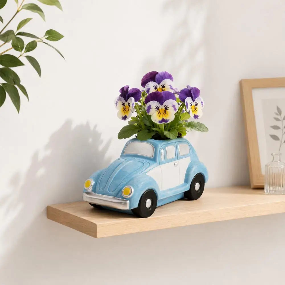 Flowerpot Retro Beetle Car Succulents Planter Capacity Auto Shaped Flower Pot Durable Vintage Rubber Plant Container for Indoor