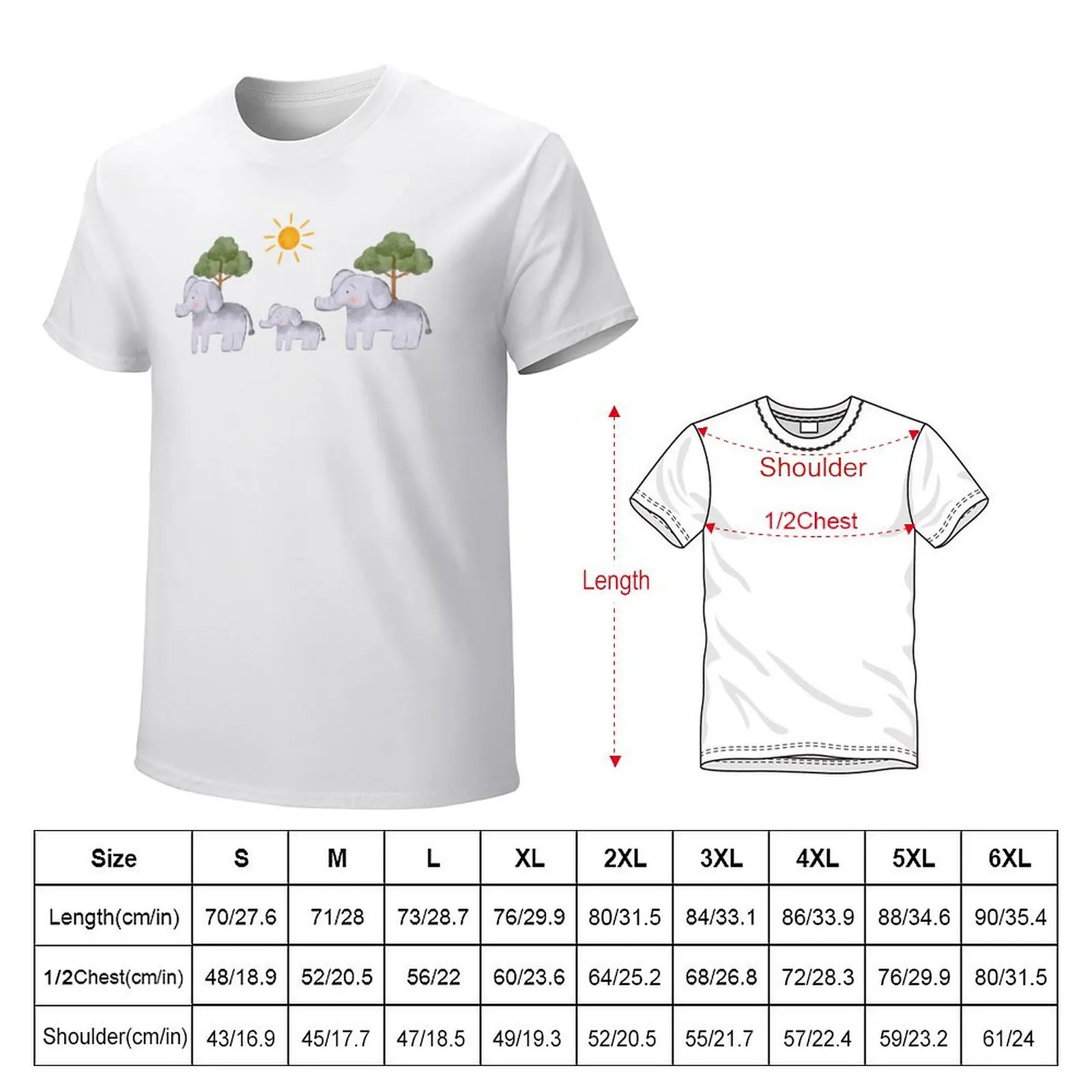 Cute Watercolour Baby Elephant Safari Animals Chain - Neutral Nursery, Children T-shirt Blouse plain white t shirts men