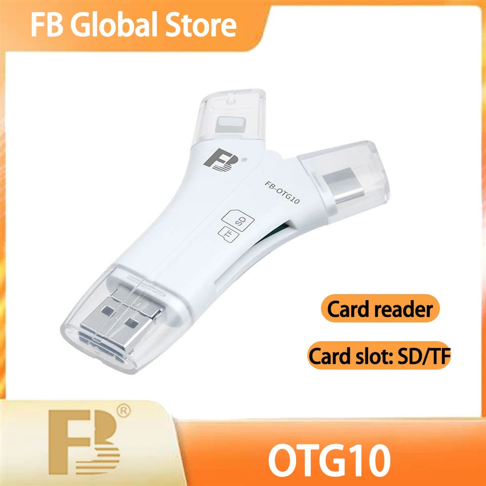 Fb Otg10 4 In 1 Y-Type Kaartlezer Bliksem Type-C Micro Usb USB-A Poort Ondersteunt Tf Sd Kaart Voor Gegevens En Foto Transmissie