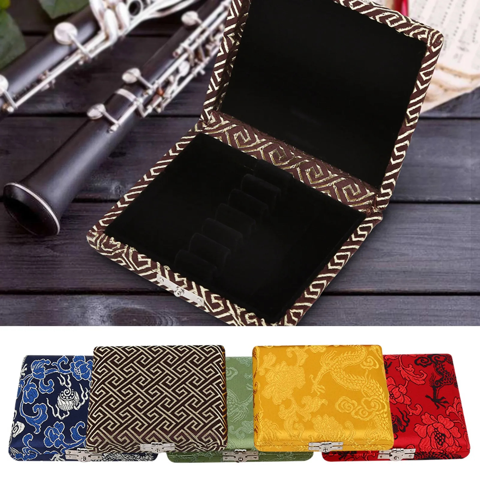 Estuche para Cañas de Oboe, Caja de Madera con Funda de Tela de Seda, Caja de Almacenamiento para Cañas de Oboe