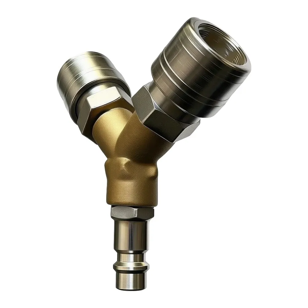 2pcs Brass Compressed Distributor Switch With 2 Quick Couplers 1/4 NPT Pneumatic Fitting For Industrial Workshop Tools