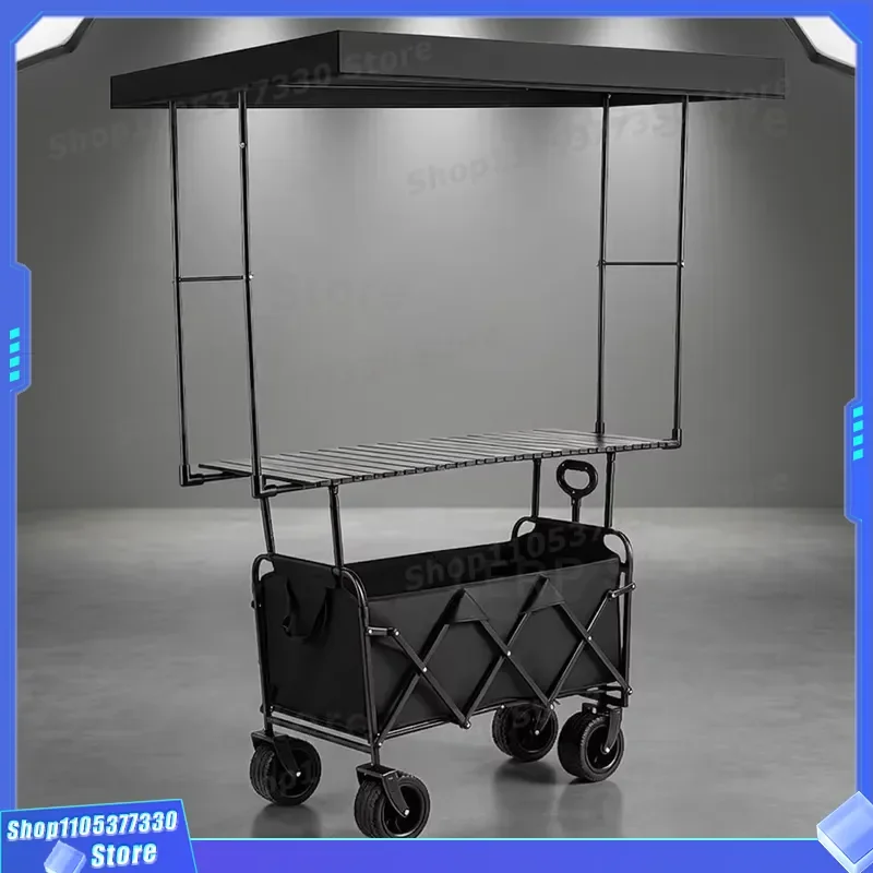 Heavy Duty Folding Steel Cart With Canopy Oversized All Terrain Wagon For Camping Outdoor Market Stall Multi Purpose Utility