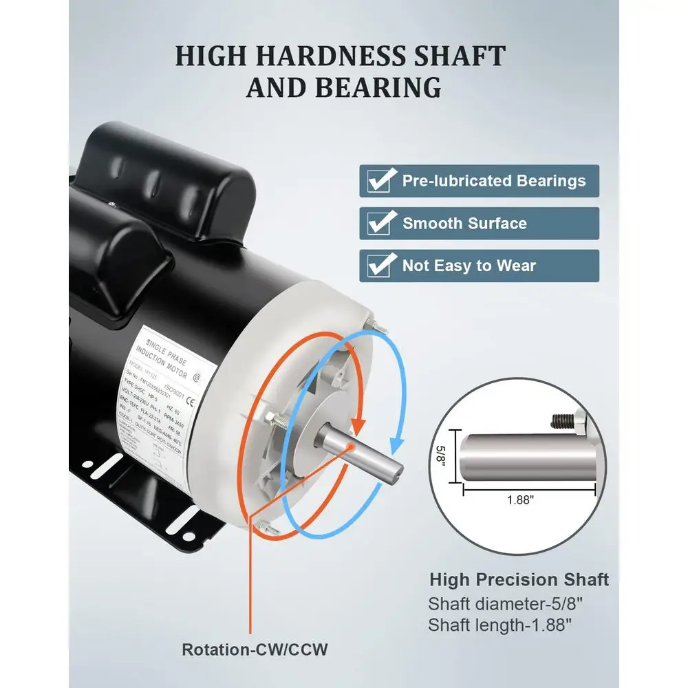 5HP 전기 모터 단상 3450 RPM TEFC 60Hz 208-230V 농장 의무 56 프레임 5/8" 샤프트 직경