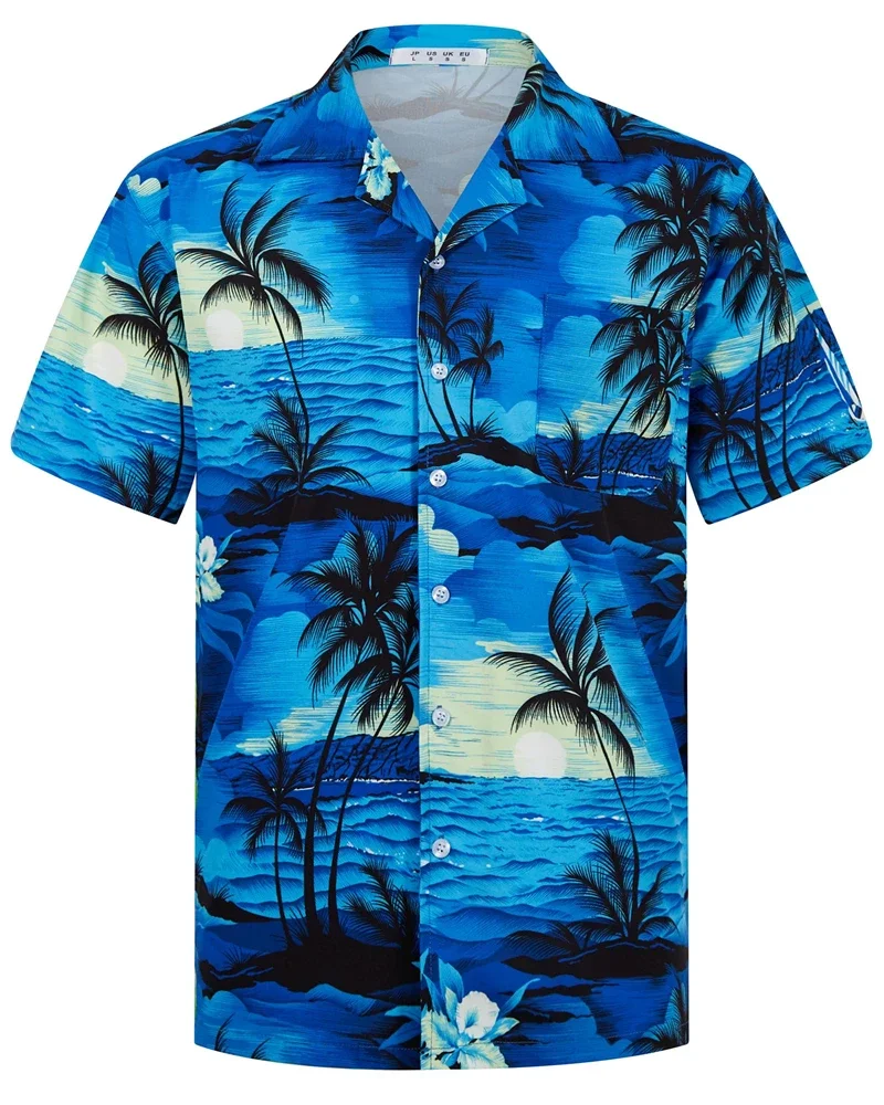 

2024 Summer Hawaii Fashion Men's Shirt Short Sleeve Button Coconut Tree Print Casual Beach Aloha Shirt Plus Size Hombre Ropa