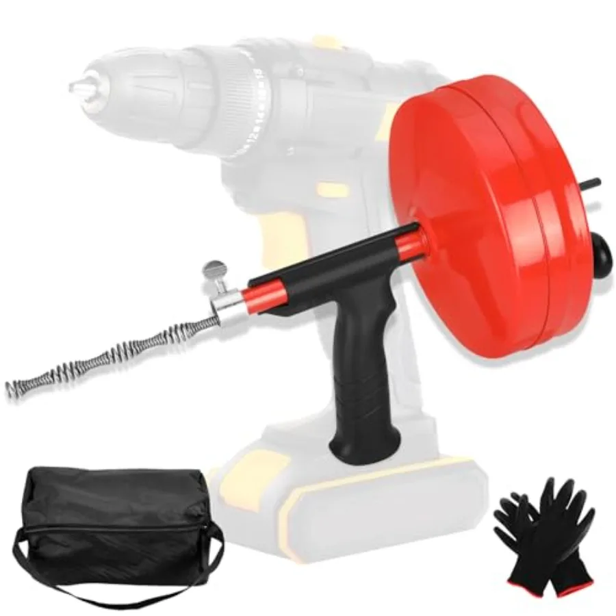 

50 Foot Drain AugerUse Manually or Drill Powered Heavy Duty Flexible Plumbing Snake With Gloves and Storage Bag for Kitchen Sin