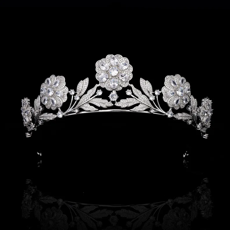 New Dazzling Flower Shape Headpiece Crown Bridal Wedding Dress Jewelry for Dubai Festival Tourism Host Anniversary Gift H-13