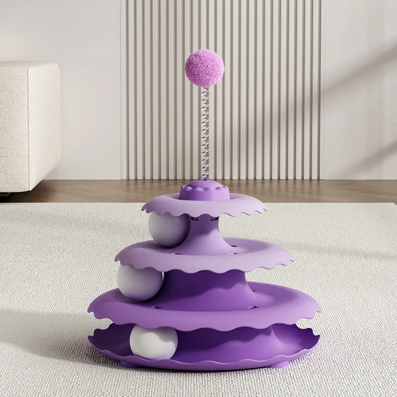 Juguete giratorio interactivo para gatos con 3 niveles y 3 bolas