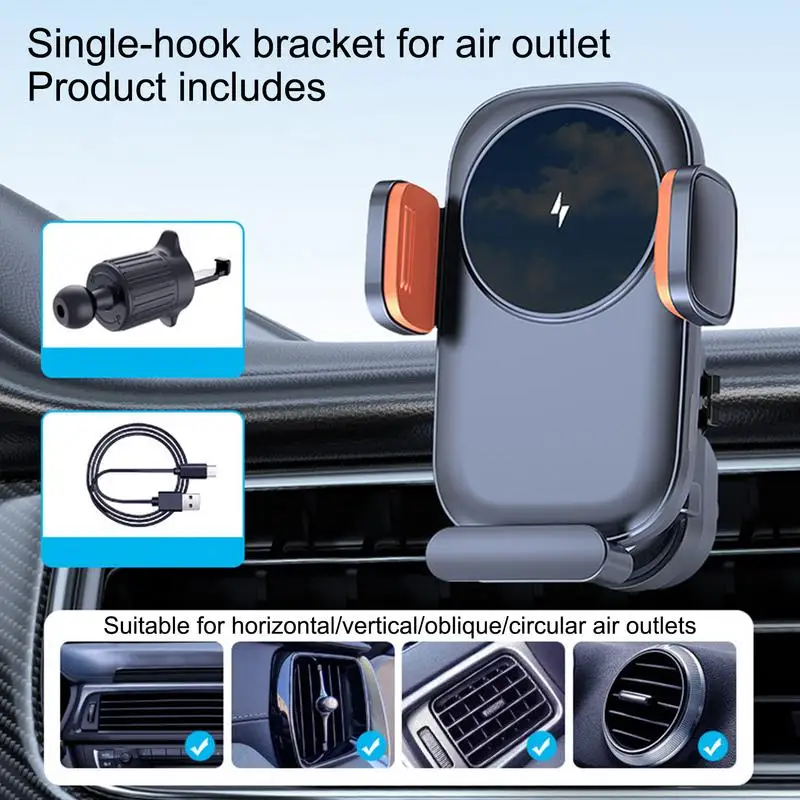 Cargador inalámbrico para coche, soporte estable para teléfono, sujeción automática, Flexible, rotación de 360 grados, 15W