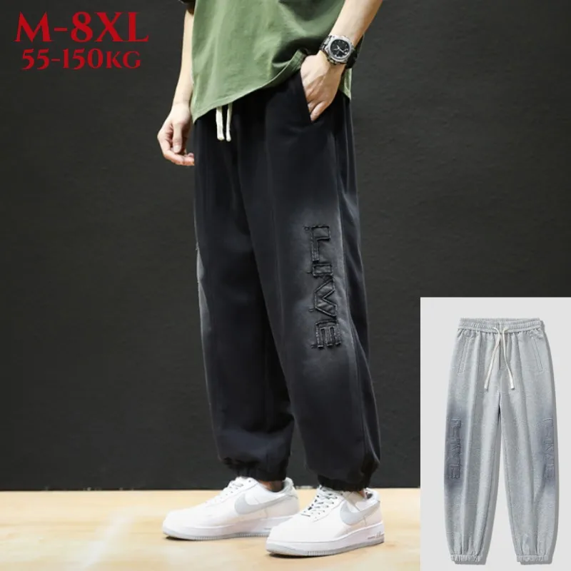 

Spring Summer Black Grey Cargo Sportspants Embroidery Men Streetwear Jogger Pants Baggy Harem Trousers Plus Size 6xl 7xl 8xl