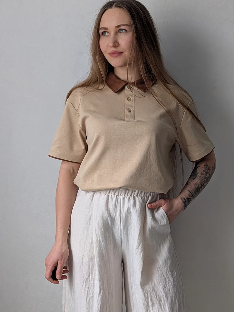 Streamgirl Summer Women's T-shirts And Polo Shirts Woman Cotton Black Loose Short Sleeve Brown Polo T Shirts For Women Oversized 25 S21f63944bb7a4b229b2aae7db94c3d6e7