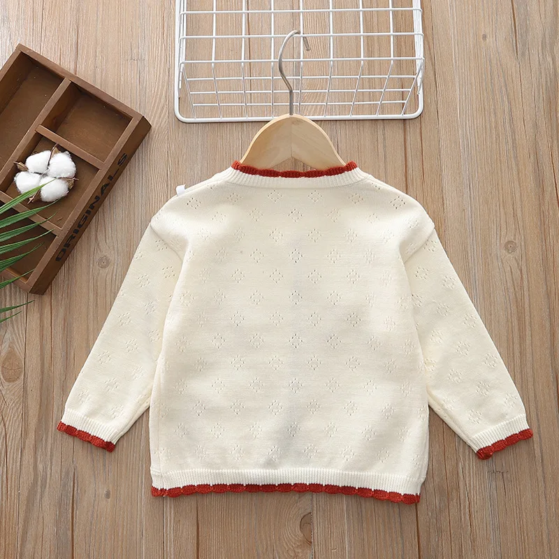 Girl's handmade small mushroom sweater foreign Qi spring new female treasure knitted cardigan spring  autumn children's sweater