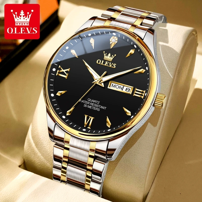 OLEVS 9806 Merkhorloge voor koppels, kalender, waterdicht, lichtgevend, quartz horloge voor heren en dames, origineel modehorloge voor liefhebbers.