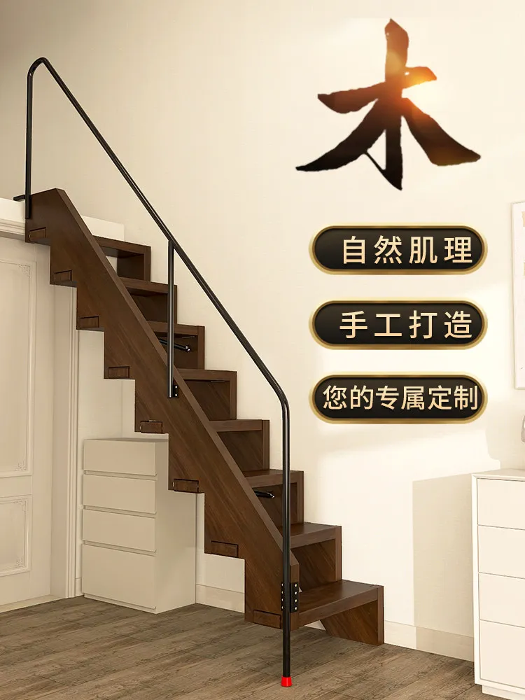 Folding stairs against the wall, side wall-mounted folding ladders, household attic ladders, duplex telescopic