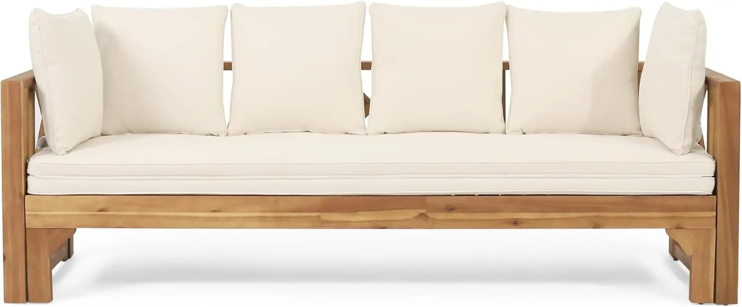 

Varney Outdoor Extendable Acacia Wood Daybed Sofa, 78.5 "W x 26 "D x 24.25 "H, Teak + Beige