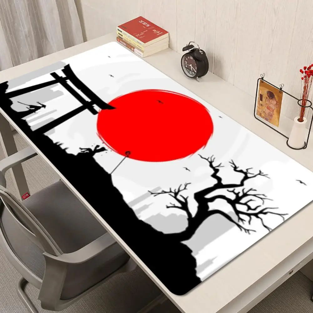 Red Sun Samurai Warrior Torii Gate mousepad large size game card pad Natural Rubber Non‑Slip For Office Desktop Learning Games