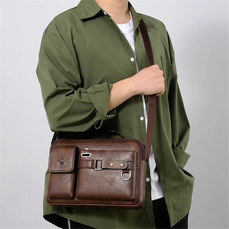 Bolso de hombro para hombre, bolso de negocios Retro de cuero PU, bolso cruzado para viaje de negocios al aire libre, maletín de gran capacidad