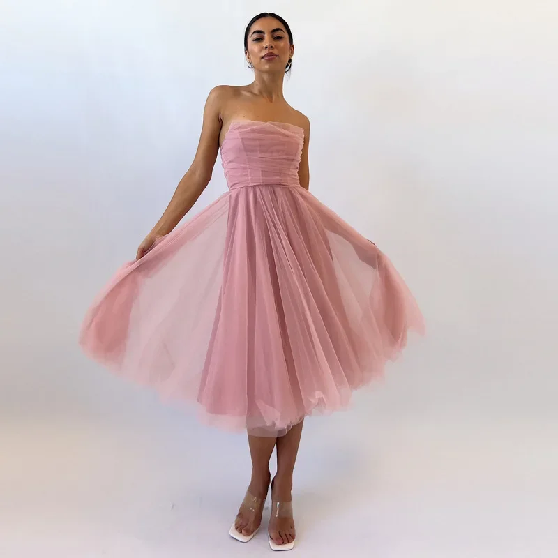 Vestido sin tirantes de espina de pescado sin mangas para mujer, falda acampanada con cintura imperio, vestido de fiesta de cumpleaños, recién llegado transfronterizo