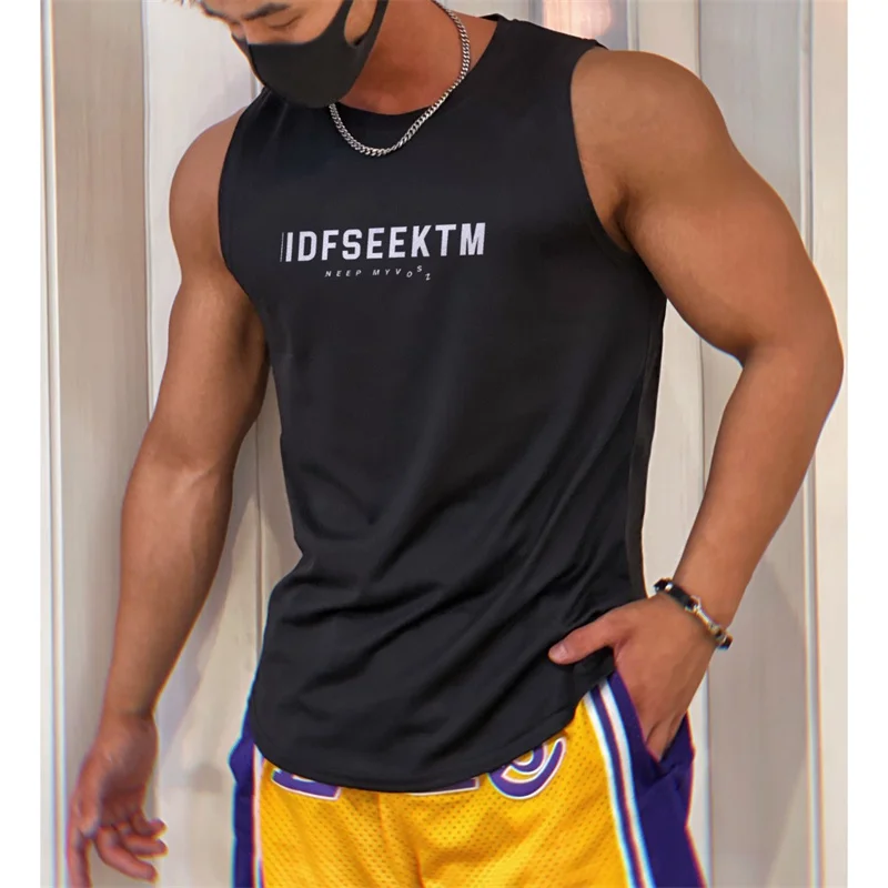 2024 Mens Gym Tank top Men Fitness Sleeveless Shirt Male Mesh Breathable Fitness Sports Vest Undershirt Gyms Running Vest Men